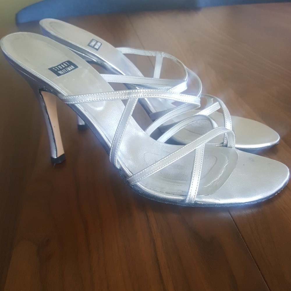 Stuart Weitzman Connections Silver Satinato heels